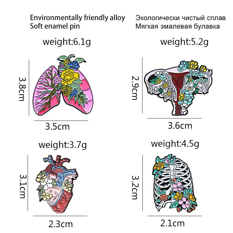 Creative Medical Organs Enamel Brooch Brain Lung Heart Chest Uterus Flower Wave Mechanical Heart Metal Badge Lapel Pins Jewelry