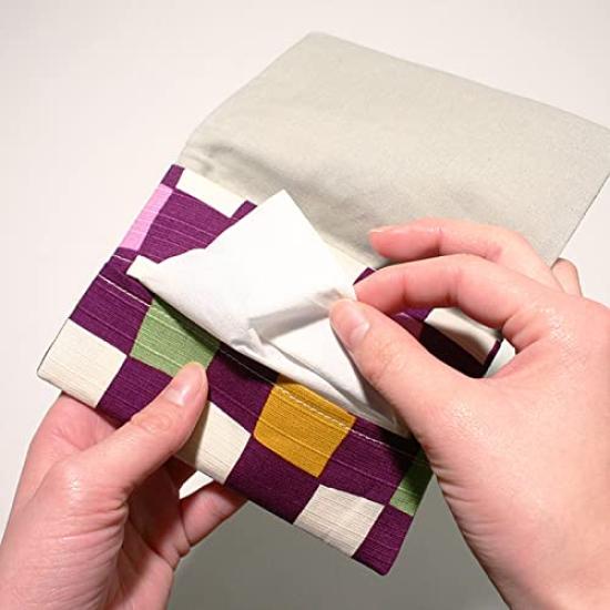 Checkered Tissue Tissue Case In Red and Made In High-quality Pouch/pocket White, 100% Cotton, Japan, Lightweight, Portable, Japanese-style, HK-1804