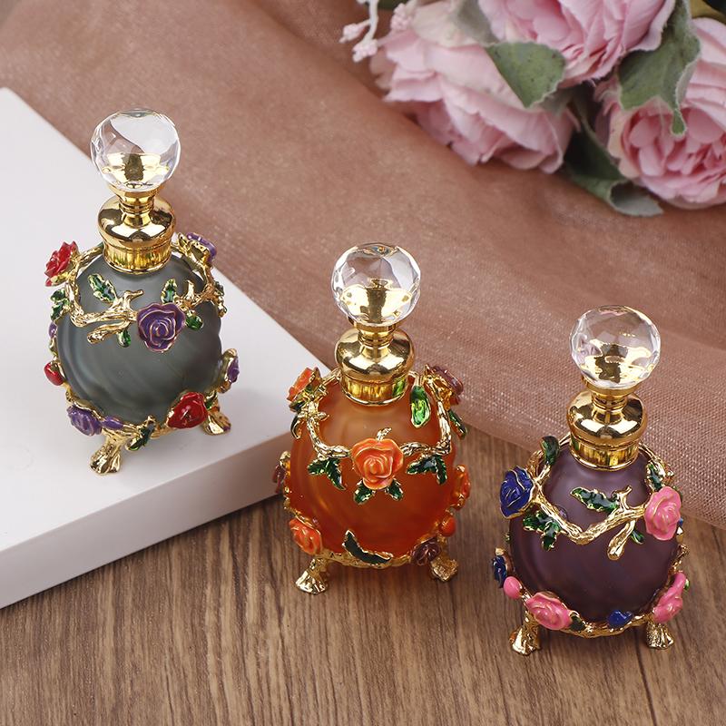 New 1Pc Dubai 15ML Beauty Salon Flowers Glass Perfume Empty Bottle Vacuum Bottle Essential Oil Olive Oil Reusable Storage Bottle