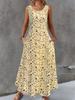 Plus Size Women Summer Dress Elegant Round Neck Sleeveless Slim Print Pocket Dress Flattering Comfort