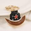 Keychain Pendant Sparkling Rhinestones Five-Pointed Star Pattern Western Style Cowboy Hat Design Key Chain with Lobster Clasp Backpacks Accessory