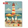Tin Sign Seagulls At Beach Lighthouse Retro Vintage Metal Poster Wall Art PC Summer Coastal Nautical Decor for Home Bar Pub Gar