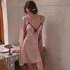 Sexy Pajamas Women Ice Ribbon Breast Pad Lace Suspender Nightgown Silk Home Clothes