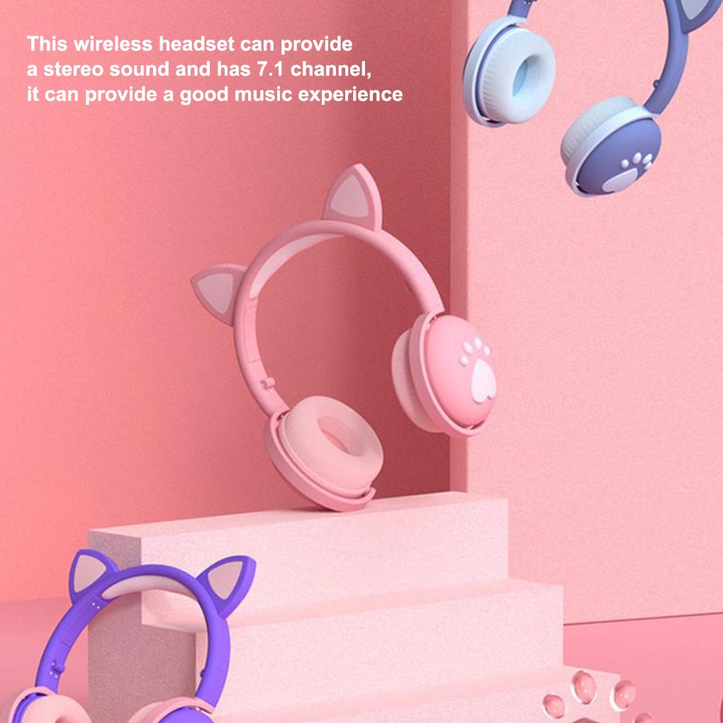 Bluetooth Headphones glowing cute LED Cat Ear Paw Girls Gift Kids Headset Wireless HIFI Stereo Bass 3.5mm Plug With Mic