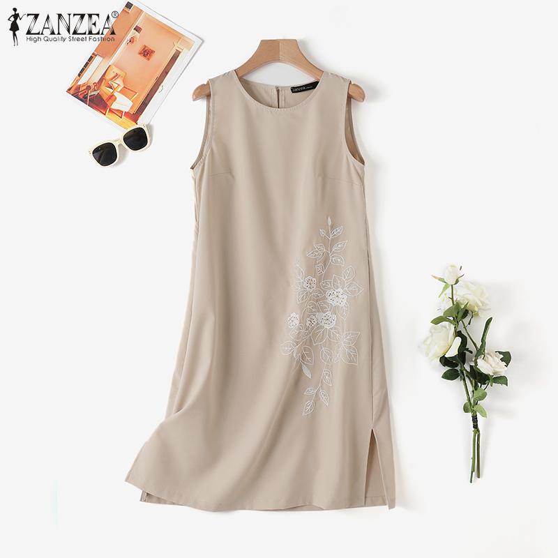 

ZANZEA Женское летнее пляжное повседневное платье без рукавов с круглым вырезом на бретелях