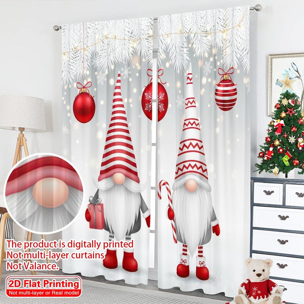 2D Flat Printing 2pcs Merry Christmas Trendy Curtains Christmas Gnomes Winter Snow_b Digital Printed Polyester Drapes Birthday