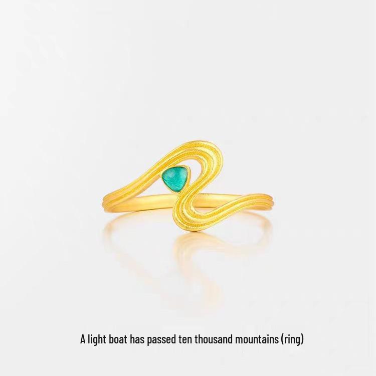 Gold Plated Retro Chinese Ring with Mountain Motif - Adjustable National Tide Women s Jewelry. Adjustable Open Ring