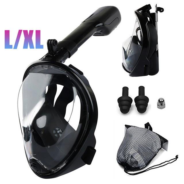Professional Full Face Diving Mask Set Snorkeling Mask Swimming Mask Diving Goggles Anti Leak Anti Fog Easy Breathe for Adults Kids L/XL（Black）