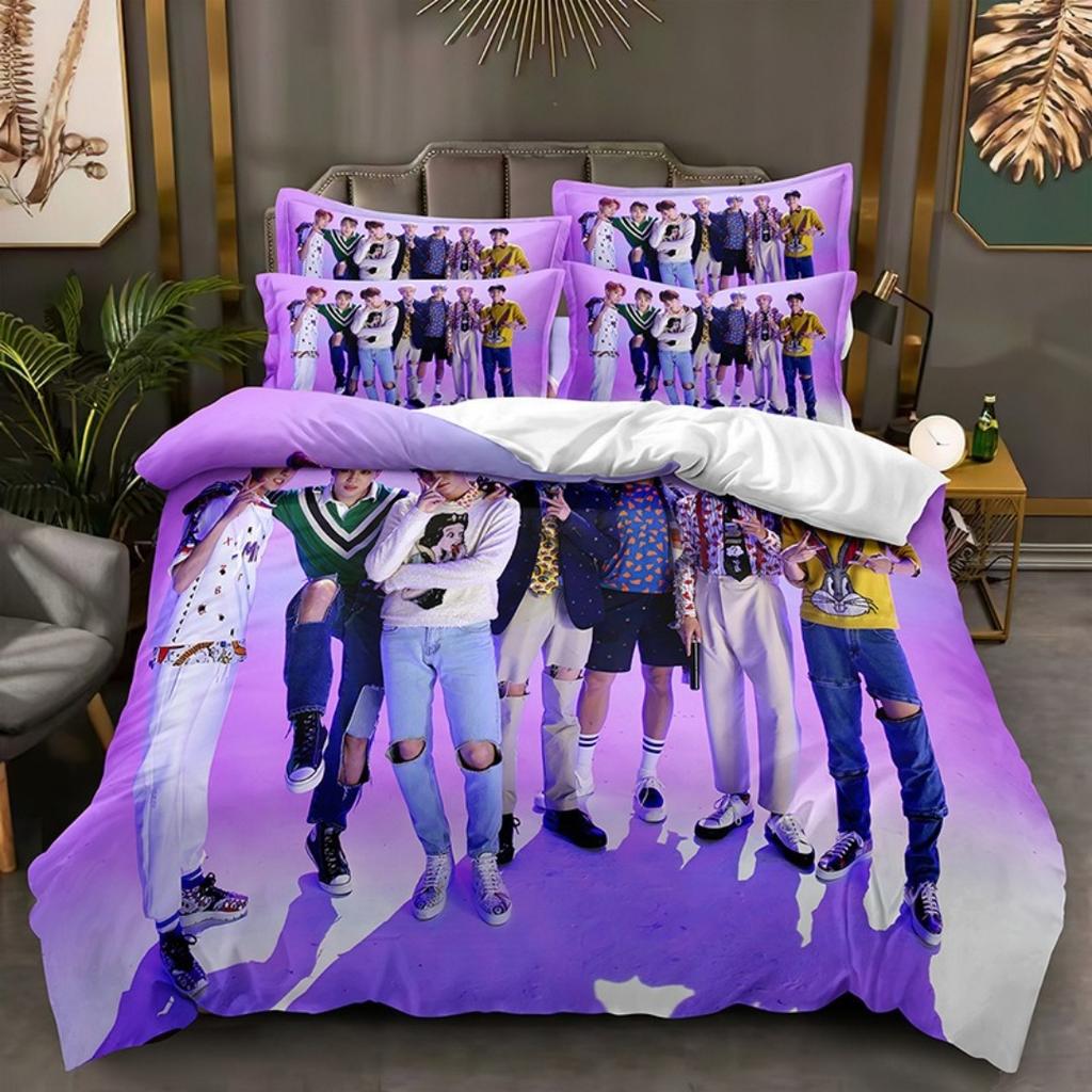 2026 NEW BTS Men's group Bedding Music Duvet Covers Kids Cartoon Bedding Set Twin Full Bedroom Bed Decor for Teens Best Gifts