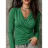 Fall New Style Cross V-neck Pleated Long-sleeved T-shirt Casual Top for Women