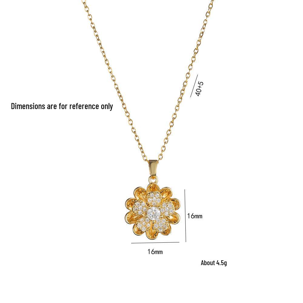 Women's Japanese & Korean Style Rotating Zircon Flower Necklace - Niche Design Titanium Steel Clavicle Chain