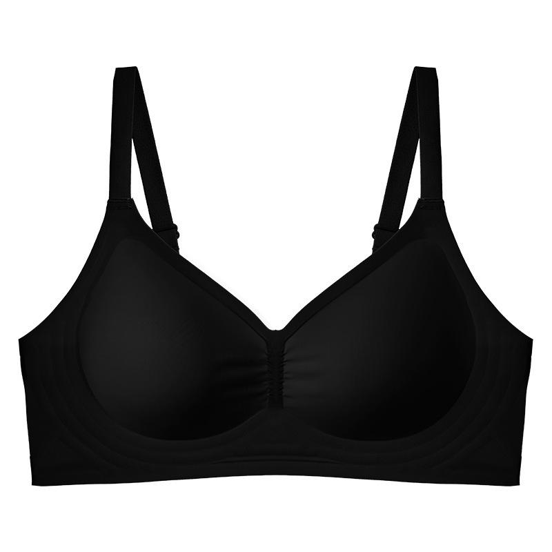 Gathering Bra Women's Soft Support Bra Seamless Bra Fixed Cup Underwear Push Up Bra