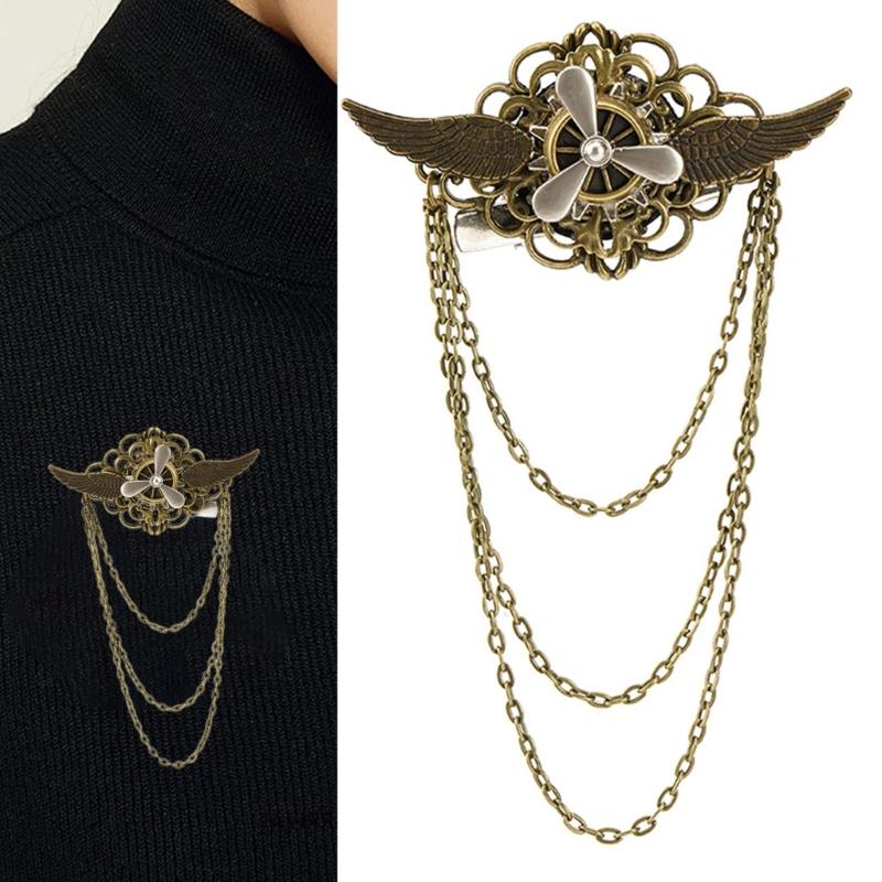 Gothic Wing Vintage 3D Chain Brooch And Hair Clip Multipurpose Alloy Accessory For Costume Parties
