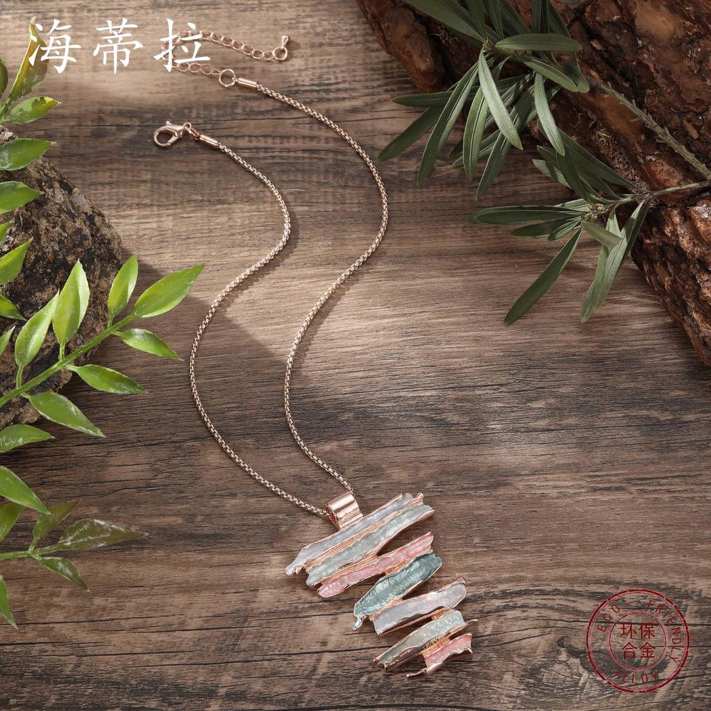New enamel geometric line pendant, fashionable and high-end women's versatile irregular necklace