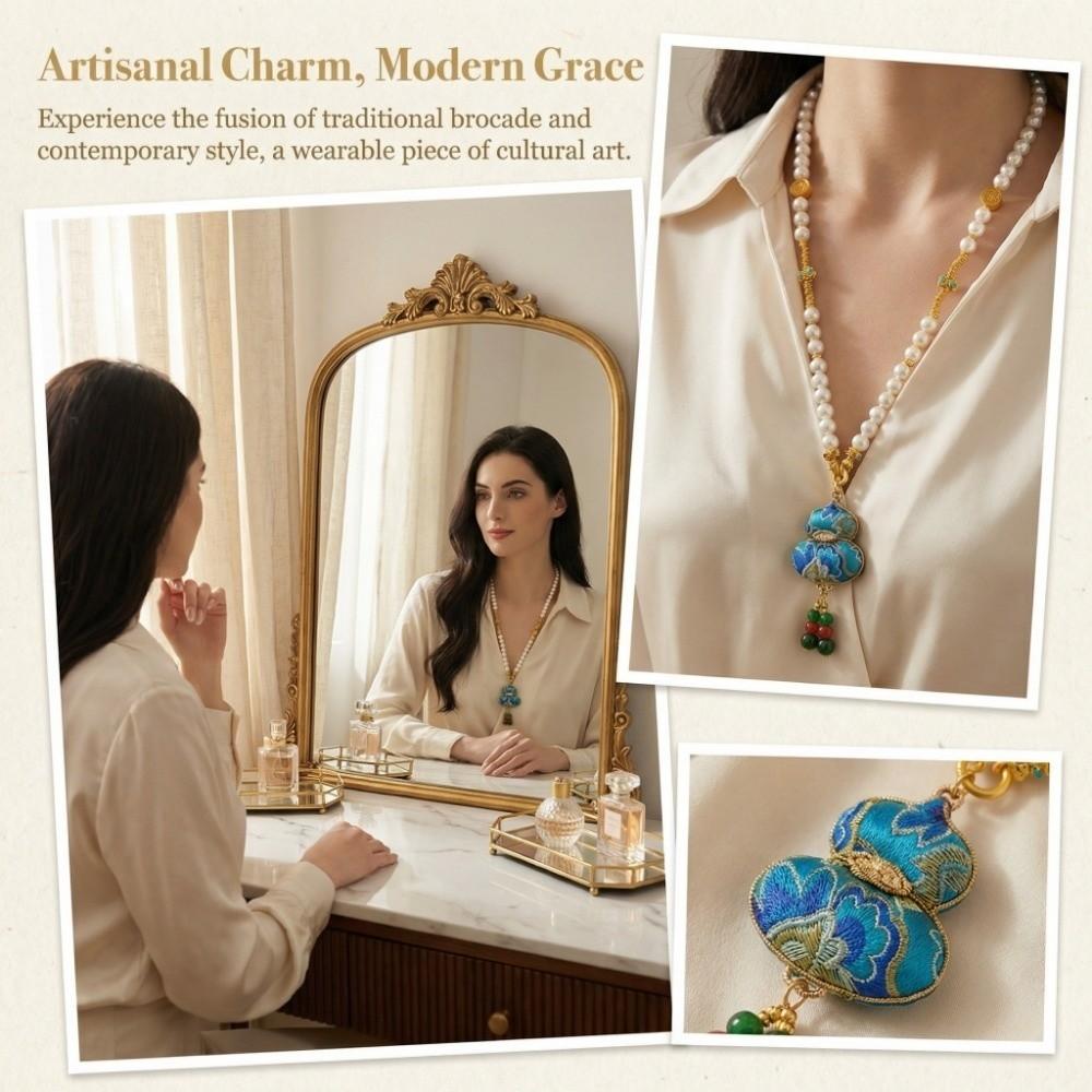 Traditional Brocade Calabash Necklace Calabash Pendant Embroidered Pendant Necklace Gift