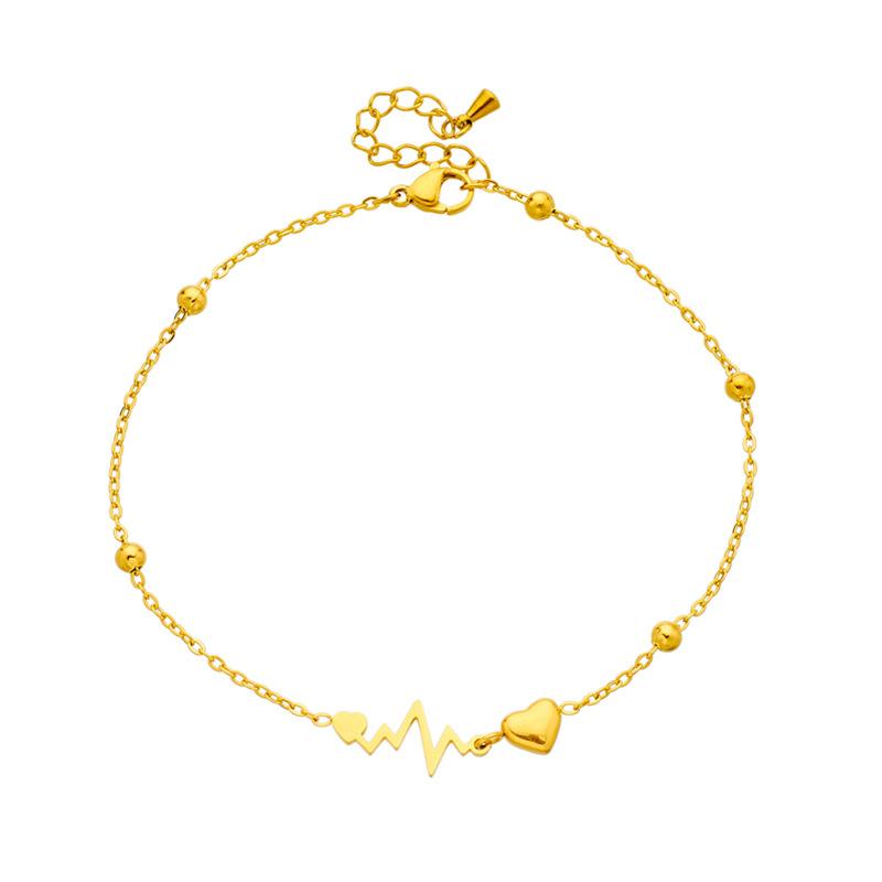 Gold Plated Heartbeat Heart Anklet Dainty Love Pendant Foot Chain Jewelry for Women