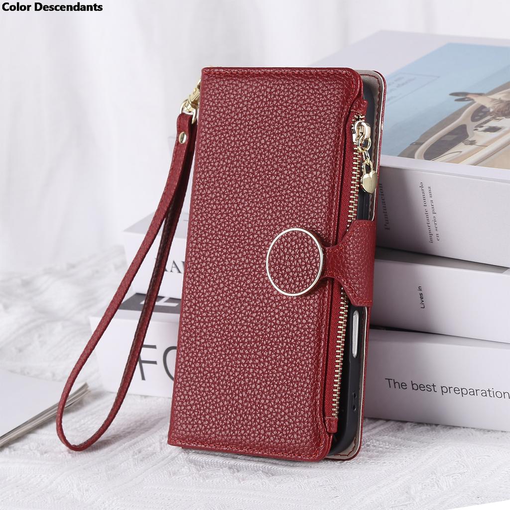 Wrist Strap Zipper Case For Vivo Y22S Y22 Y21 Y20 Y19S Y18 Y17 Y16 Y15 Y12 Y11 Y10 Y04 Y03 Flip Stand Multi 3 Cards Leather Cove