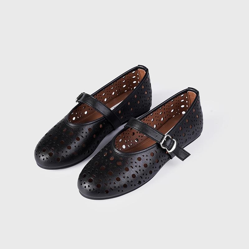 Hollow ballet shoes flat bottom one-word buckle shallow mouth Mary Jane shoes women's niche design single shoes