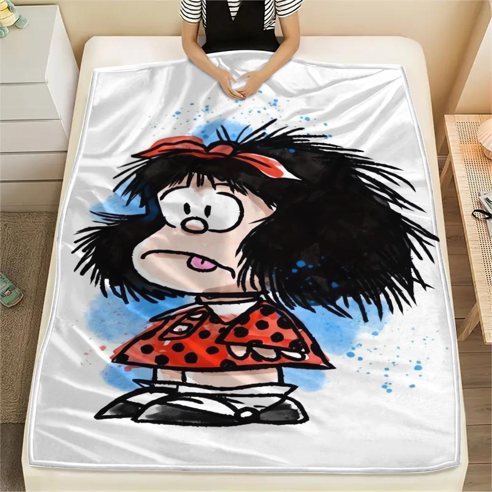 1PC Mafalda Print Flannel Blanket, High quality Comfortable for All Seasons, Home Decor, Warmth and Comfort, Perfect for Christmas Gifts 80