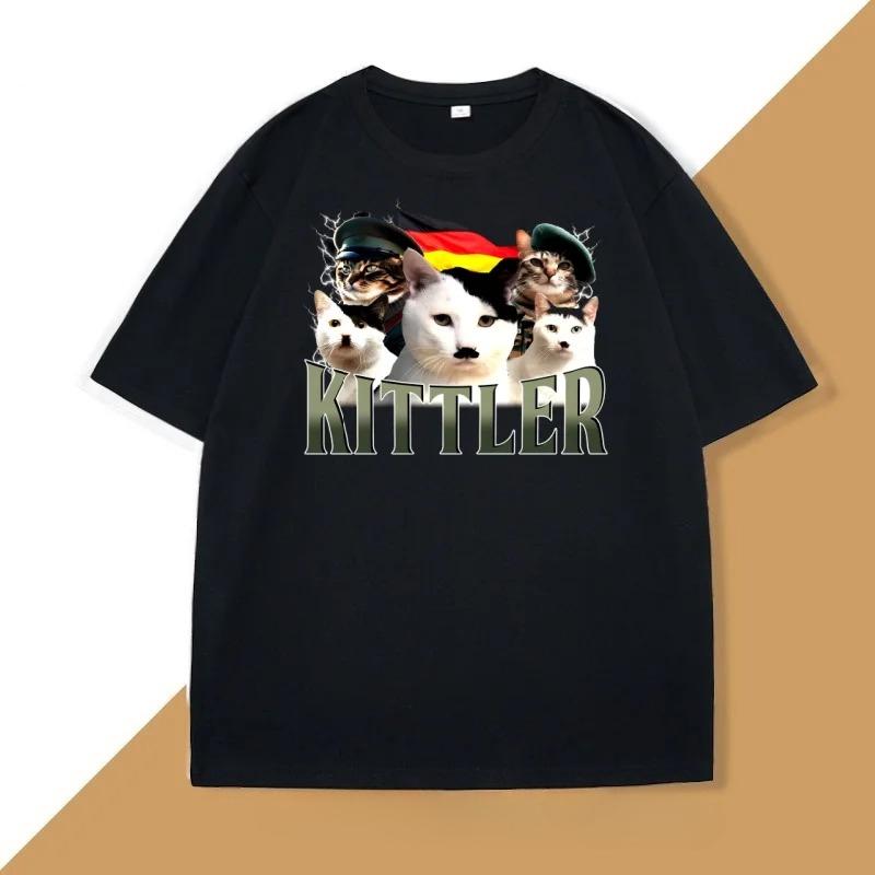 Funny cat-patterned men's T-shirt Meme Stupid cat-patterned men's summer high-quality short-sleeved T-shirt