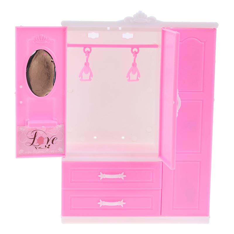 1/12 1/6 Miniaturní růžový plastový šatník domeček pro panenky pro doplňky domečku pro panenky