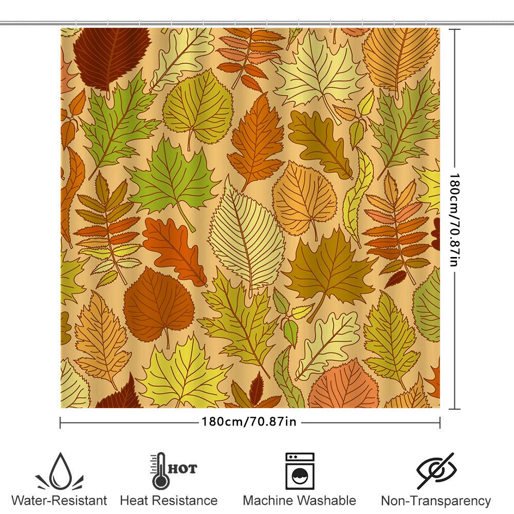 Herbstblätter Duschvorhang 3D-bedruckter Stoff Duschvorhang für Badezimmerdekoration In Grün Gelb Orange Braun Rot Blattmuster Größe