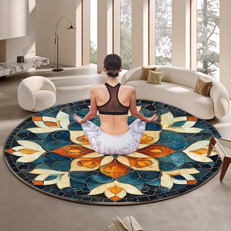 Flannel Printed Round Rug With Mandala Pattern For Yoga Meditation And Home Decor Soft Floor Mat Boho Style Interior Design