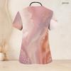 Women Plus Size Pink Printed V Neck Short Sleeve Nurse Scrub Top With Front Pockets