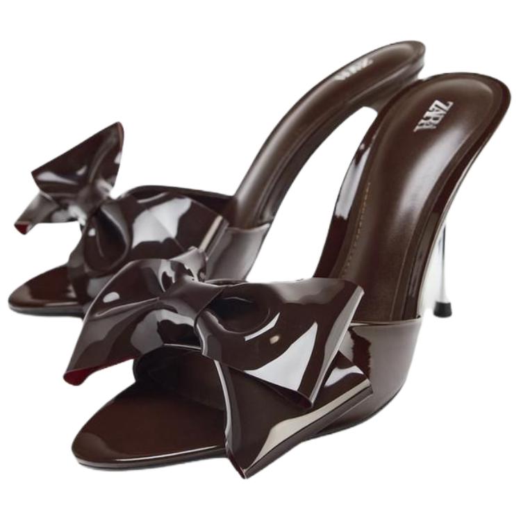 Zara Elegante High Heel Mode-Schiebesandalen Damen-Schuhwerk Karmesinrot 3315610624