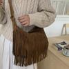 Korean Niche Suede Retro Fringed Bag 2025 Autumn and Winter Maillard Solid Color Fashion Single Shoulder Messenger Fringed Bag