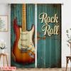 2pcs 2D Flat Printing Curtains Vintage Guitar Rock Roll Fabric Without Electricity 0 for Yard & Garden No Power Needed