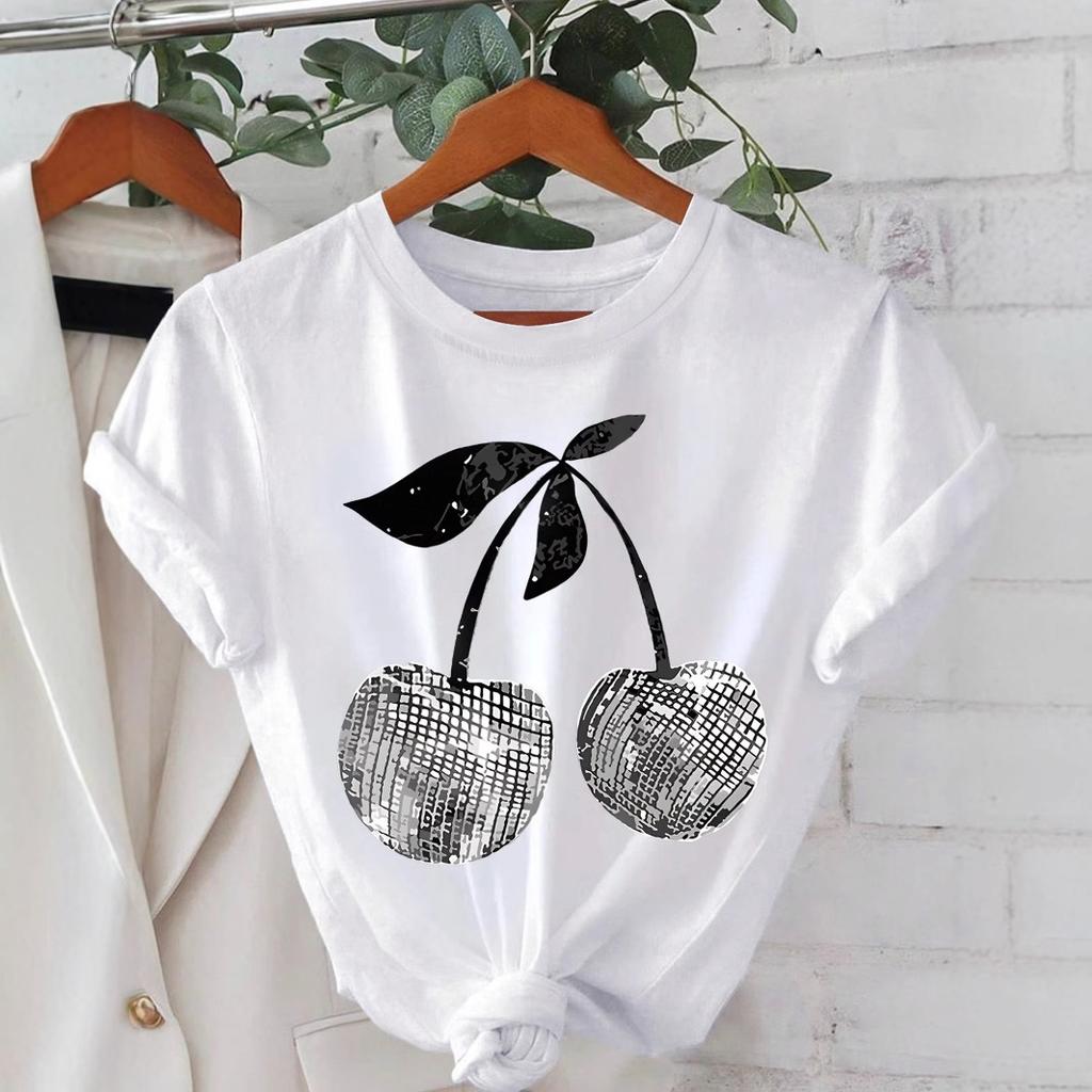 Mango Lemon Fruit Print Loose Short Sleeve T-shirt for Women