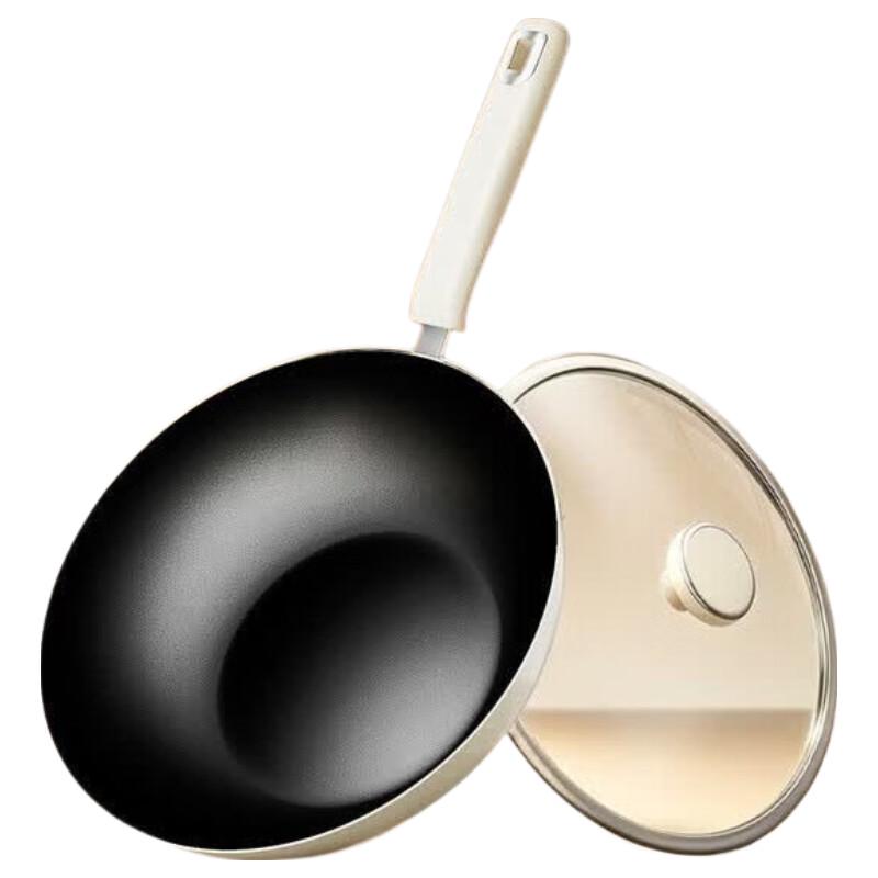 Little Bear White Ceramic Iron Non-stick Wok 30cm