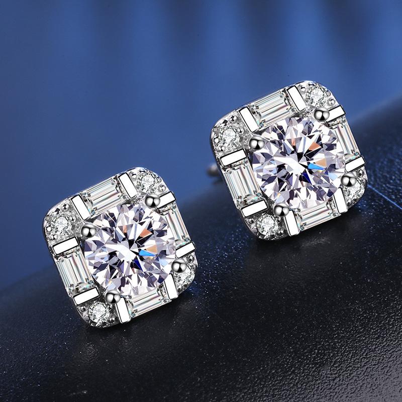 5mm S925 Silver Geometric Square Stud Earrings Mini Elegant Fashion Moissanite Earrings D VVS1 Delicate Jewelry