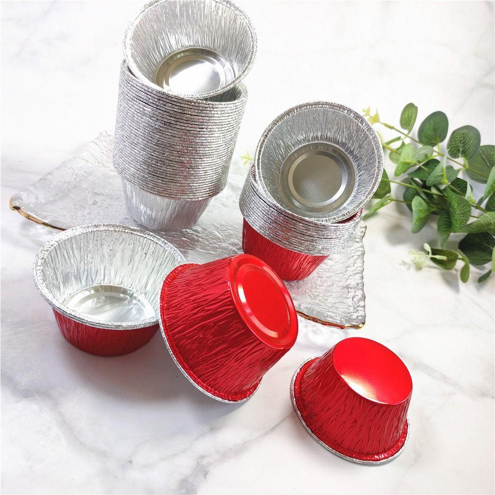 50Pcs Non-stick Aluminum Tin Foil Baking Pans Disposable Tinfoil Tray Cupcake Mold Pudding