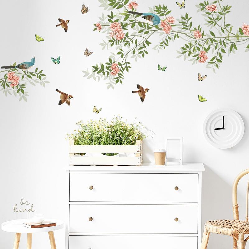 New Bird On Branch Pattern Wall Stickers for Living Room Bedroom Kitchen Wall Decor Sticker On The Wall Home Decor Decals PVC Murals