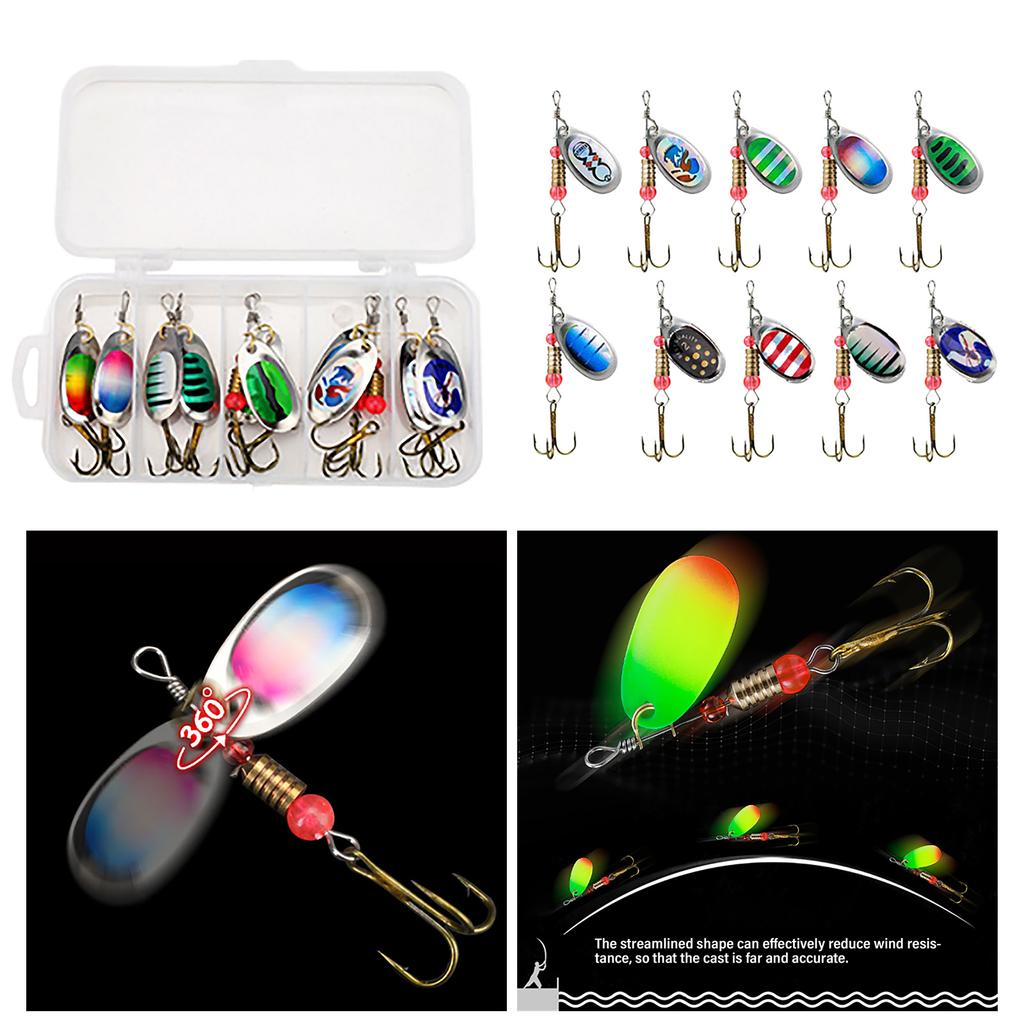 10 Stück Forellenangeln Löffelköder Set Drilling Haken Forellenköder Hartmetallköder Angelspinner Hartköder Crankbaits