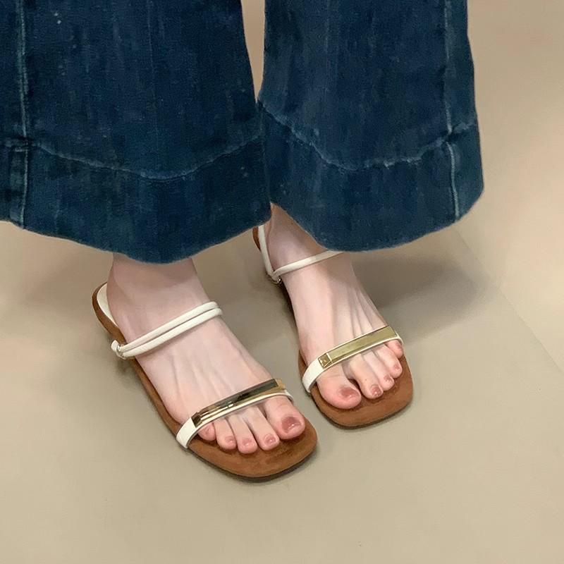 Slip Strap Sandals Women's Summer New Square Toe Open Toe Metal Buckle Soft Sole Anti-slip Wear-resistant Square Heel Slippers