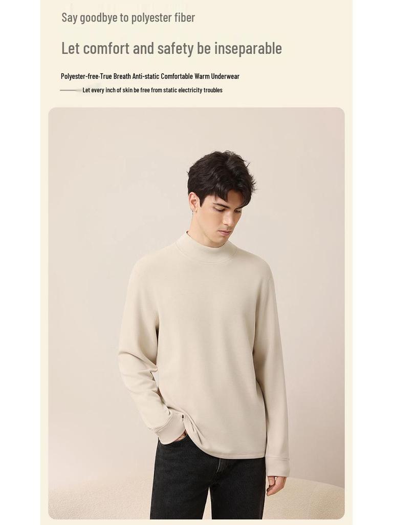 Men's Plus Size Wool Blend Warm Base Layer Top for Autumn and Winter