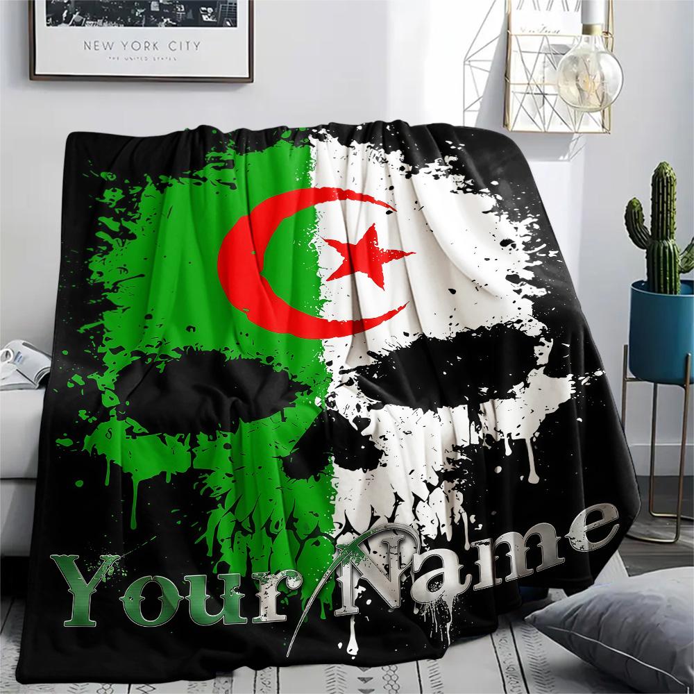 1 Stück Benutzerdefinierter Name Algerien Flaggenmuster Flanelldecke Geeignet für Alle Jahreszeiten für Heimdekoration Wärme und Komfort Geschenke Feiertagsgeschenk -HE20