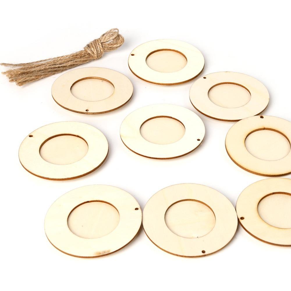 10Pcs Set Hanging Rope Round Wooden Frame 3.94in DIY Wooden Crafts  DIY Crafts Project