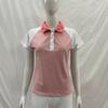Summer Pink and White Contrast Striped Shoulder Flip Collar Slimming Casual Top