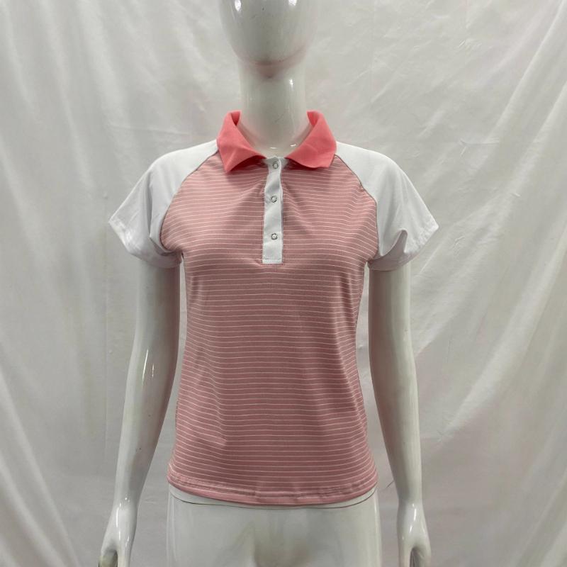 Summer Pink and White Contrast Striped Shoulder Flip Collar Slimming Casual Top