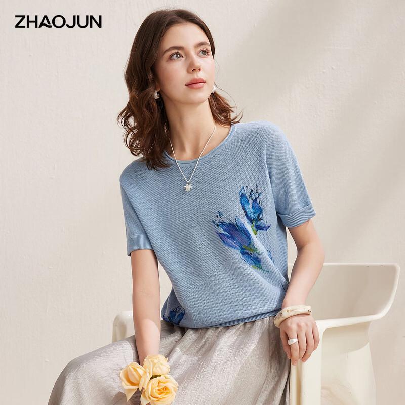 Zhaojun Women s Linen Blend Printed Short Sleeve T-shirt XL