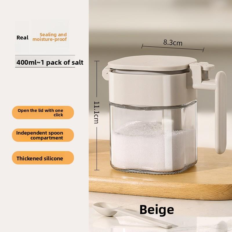 

Кухонная бытовая банка для приправ, бутылка для приправ, отделение для ложки, разделение, коробка для хранения приправ beige (send sticker)