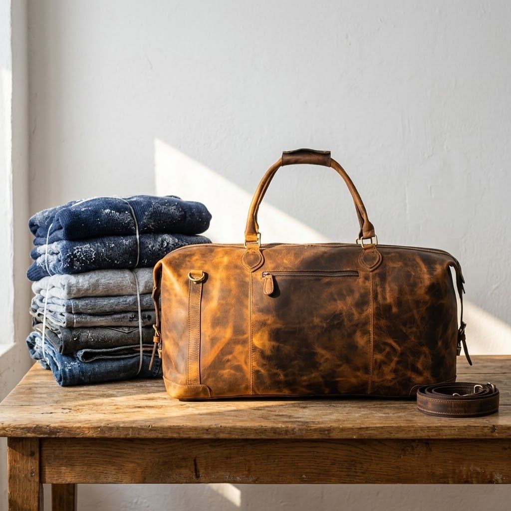 Genuine Leather Travel Duffel Bag Weekend Luggage Buffalo Leather Duffle Bag