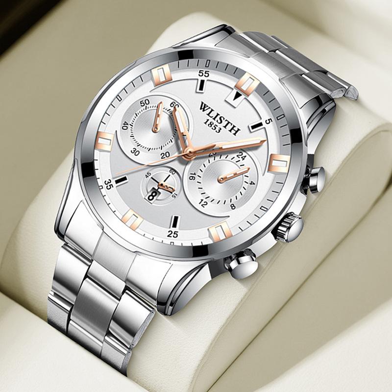 Top Brand Fashion Men's Watch Fake Three Eyes Quartz Steel Band Waterproof Student Men's Watch