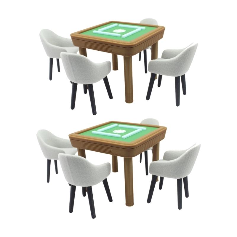1/12 Scale Miniature Mahjong Table and Chair Model Figurine For Doll House With Realistic And Fine Detail Scene Setting