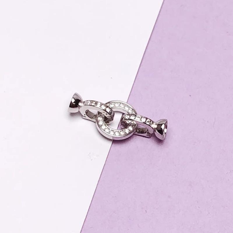 18k Gold-Plated S925 Sterling Silver Round Double Ring Pearl and Crystal Necklace Clasp for DIY Beading.