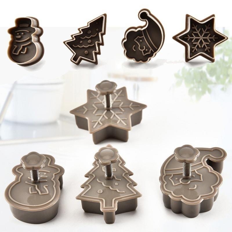 Plastic Christmas Cookie Mold Creative Press Cookie Mold Four-Piece Set of Kitchen Baking Tools Cookie Mold(4pcs/set)